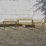 3 tables gigognes en laiton et marbre onyx, style vintage français - Tables de salon