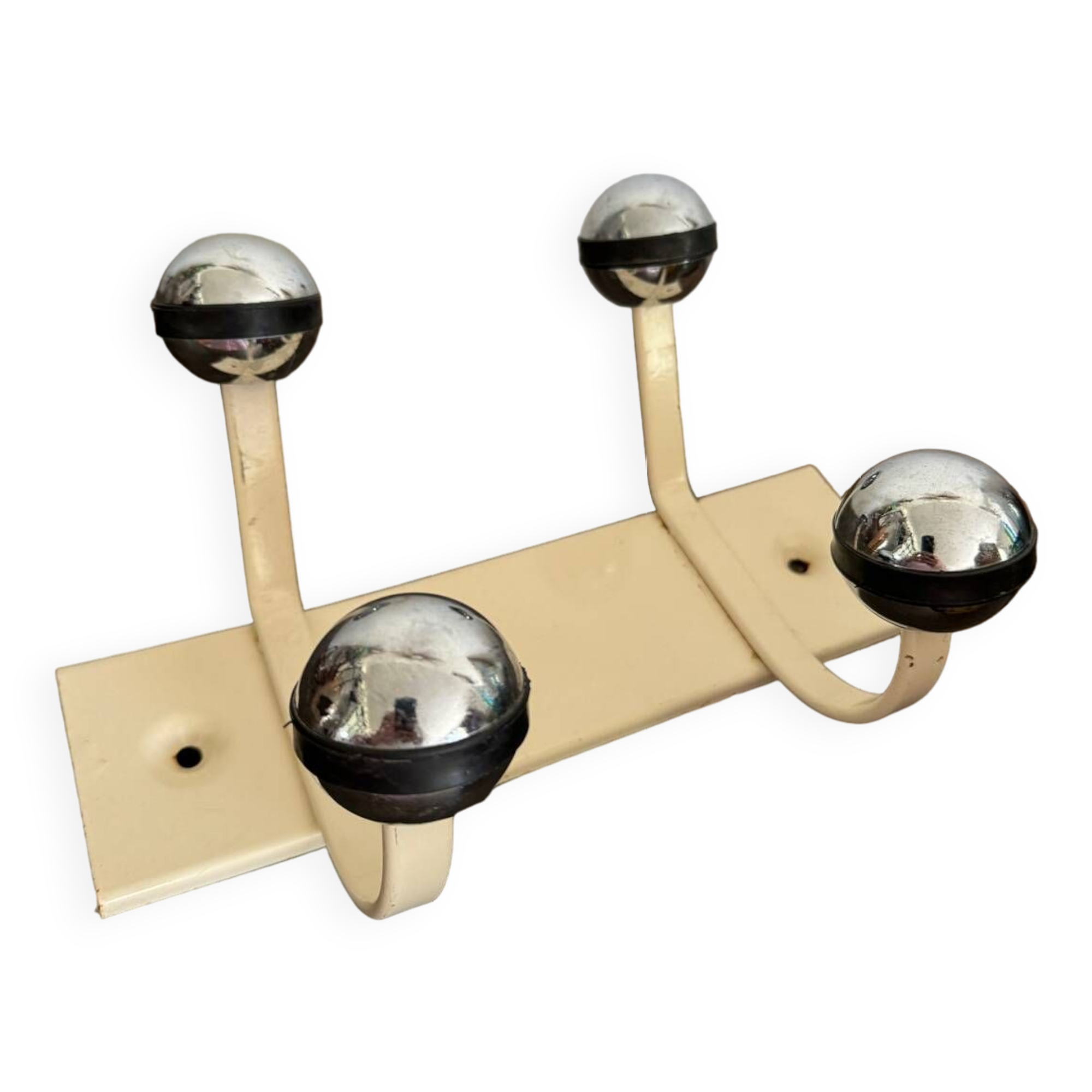 Wall coat rack with 2 vintage ball hooks