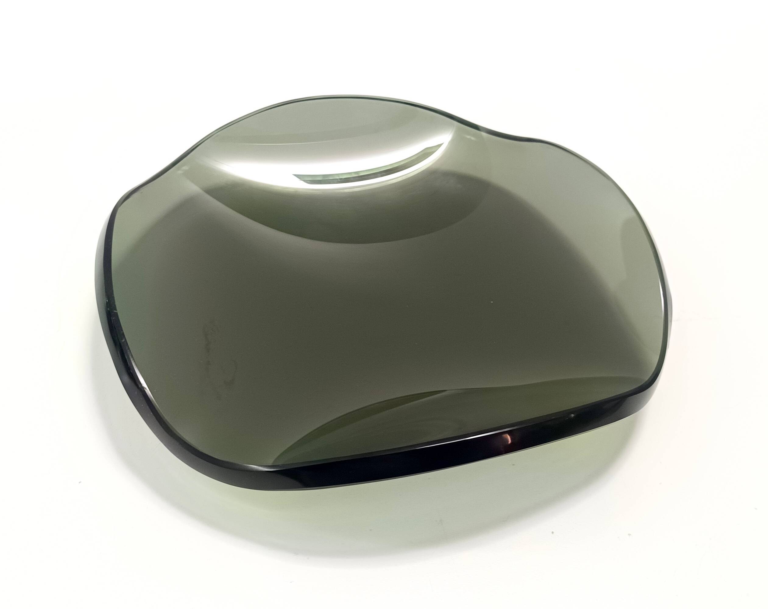 Thick Dark Green Glass Centerpiece / Trinket Bowl attr. to Fontana Arte, It