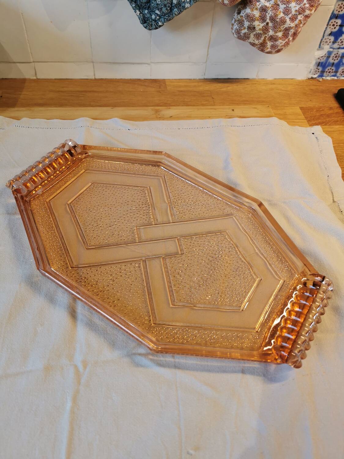 Pink molded glass dish