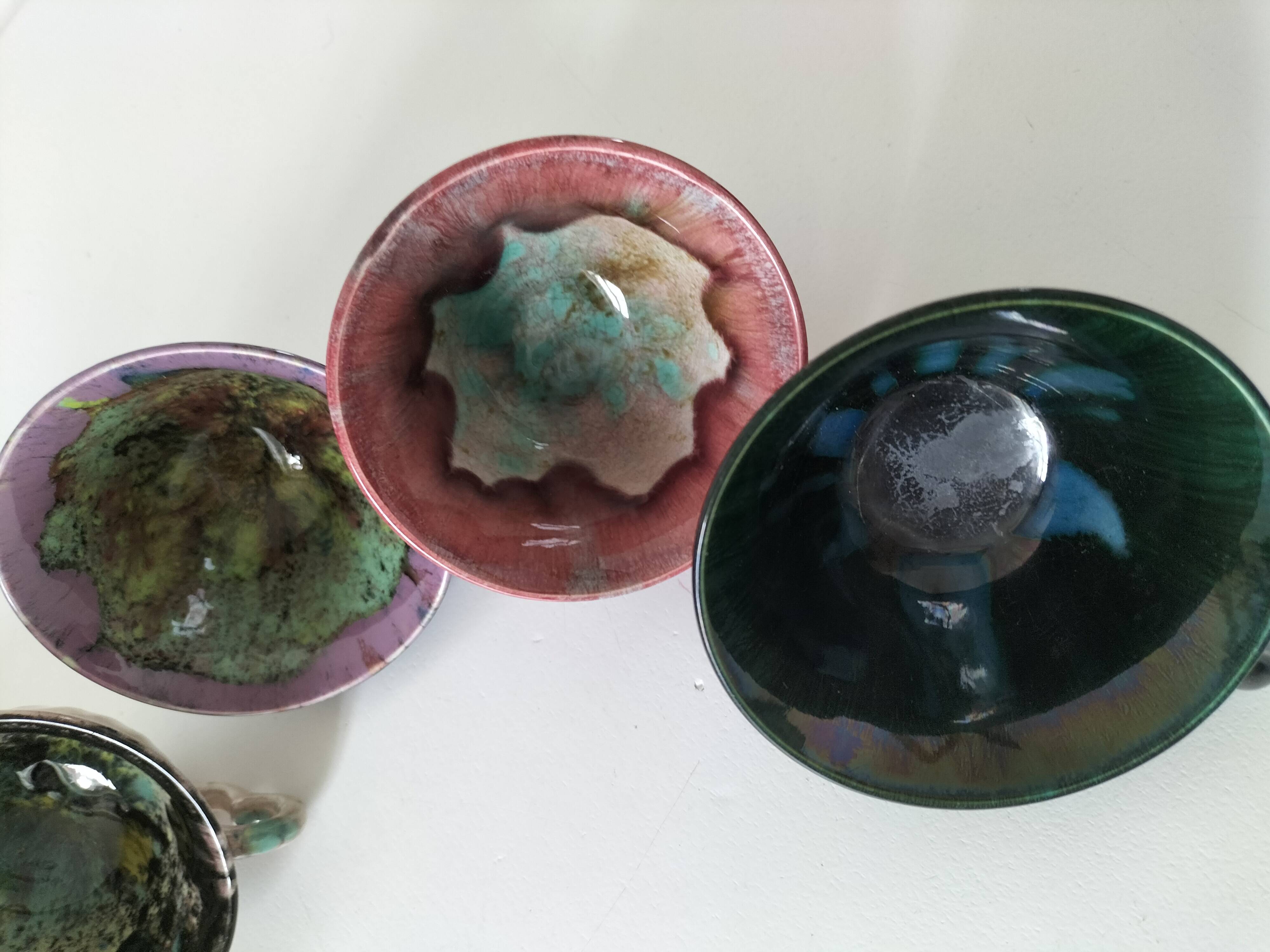 5 tasses Gaubier Morvan grès émaillé flammé multicolore