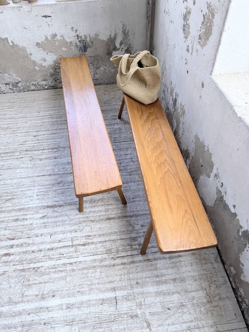 Pair of benches from the 1950s mountain furniture, pine.