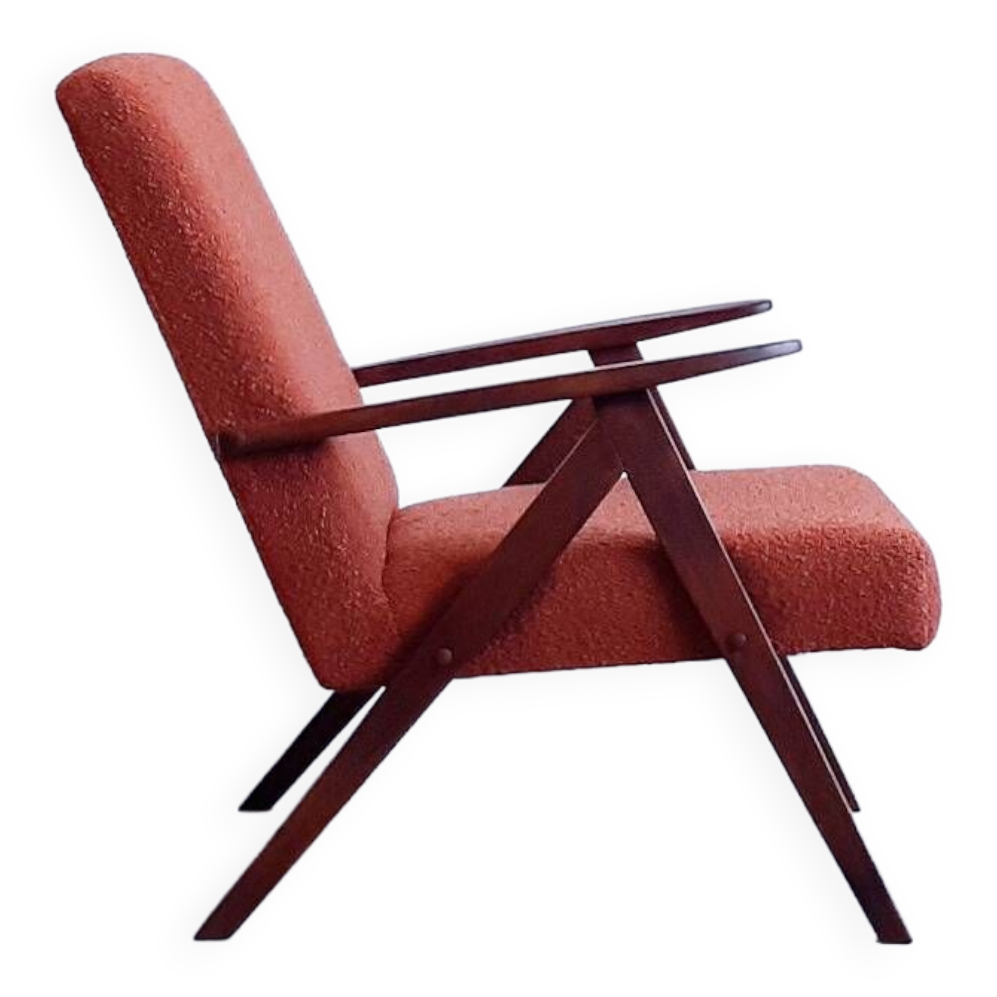 Mid Century Easy Chair Model B 310 Var in Rusty Brown Boucle