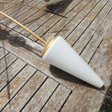 Ancien lustre 5-branches en laiton et verre blanc