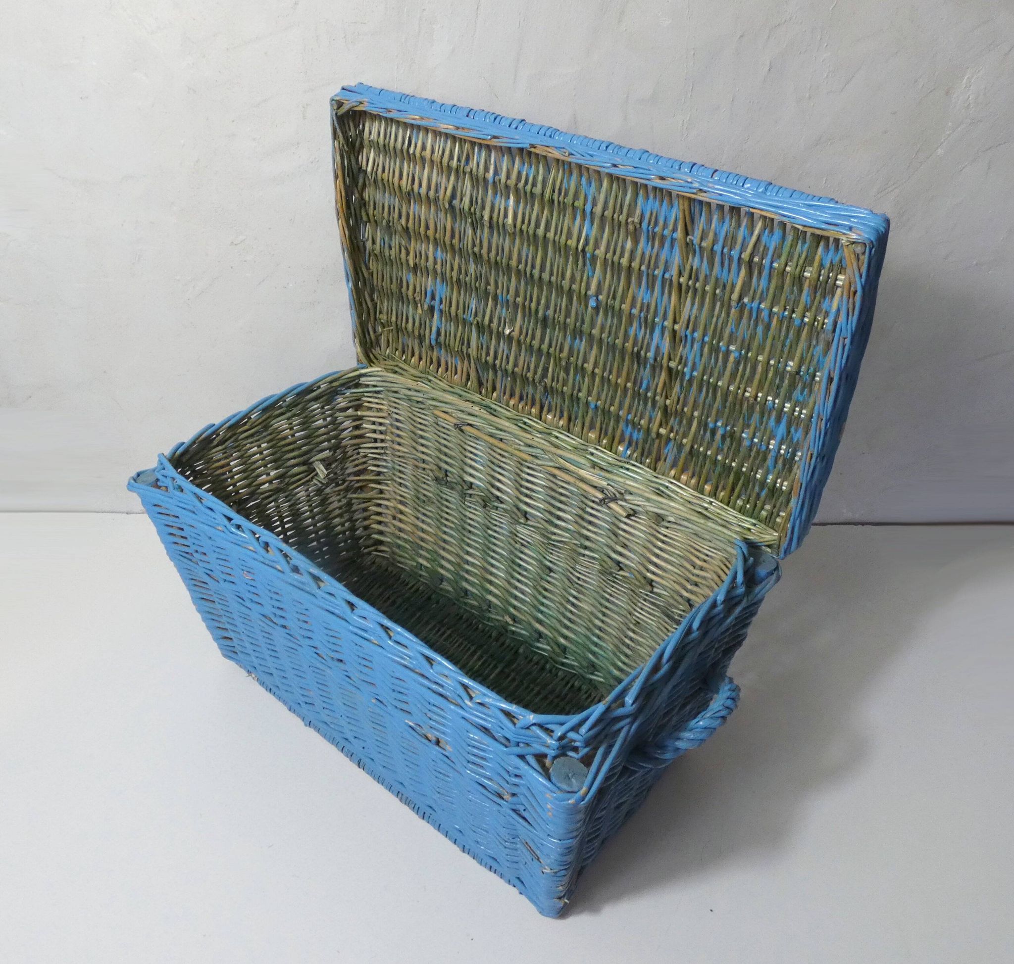vintage blue rattan trunk chest