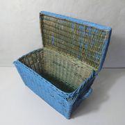 vintage blue rattan trunk chest