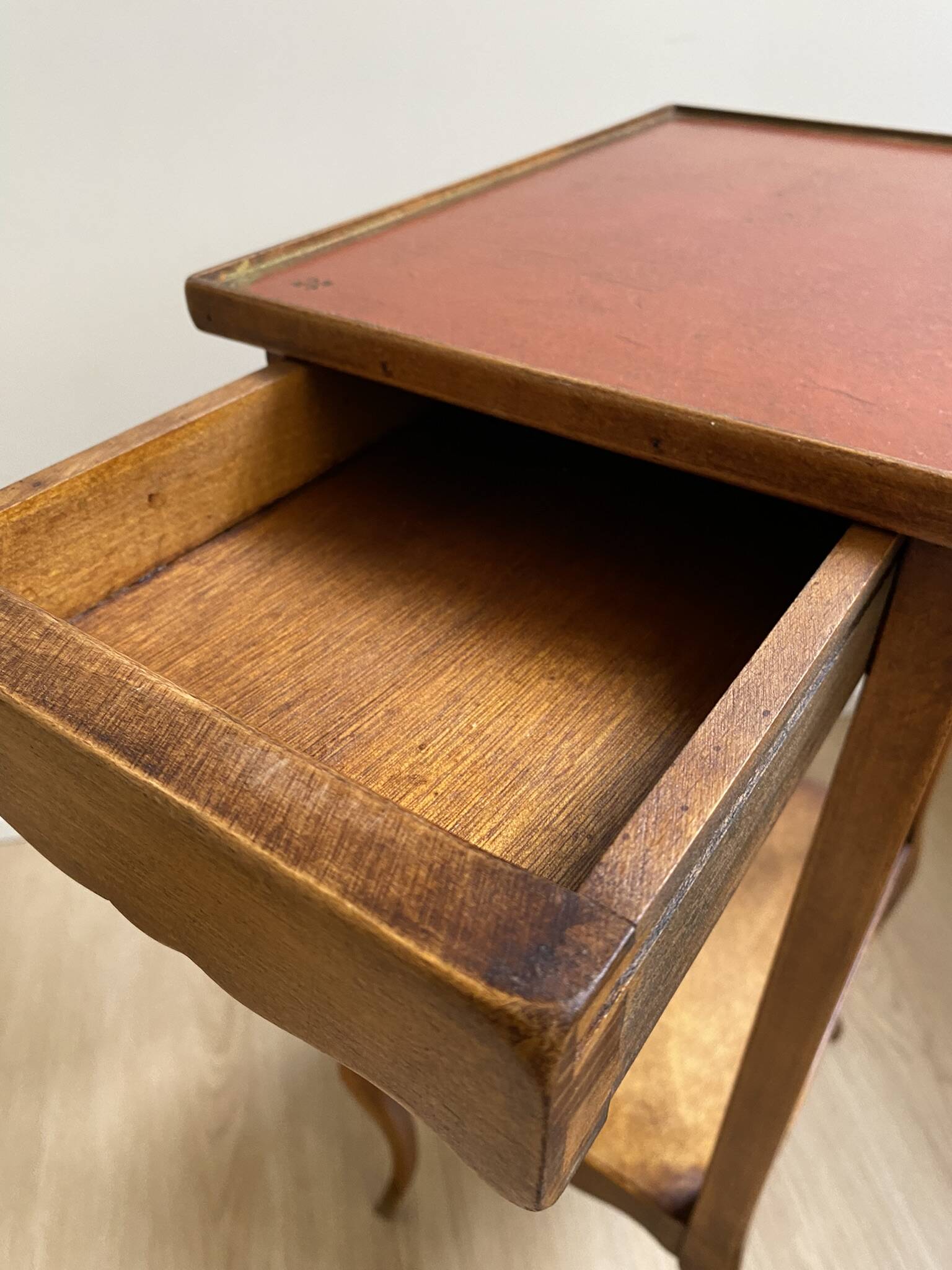 Small bedside table, nightstand, two-top ash plant stand with discreet drawer