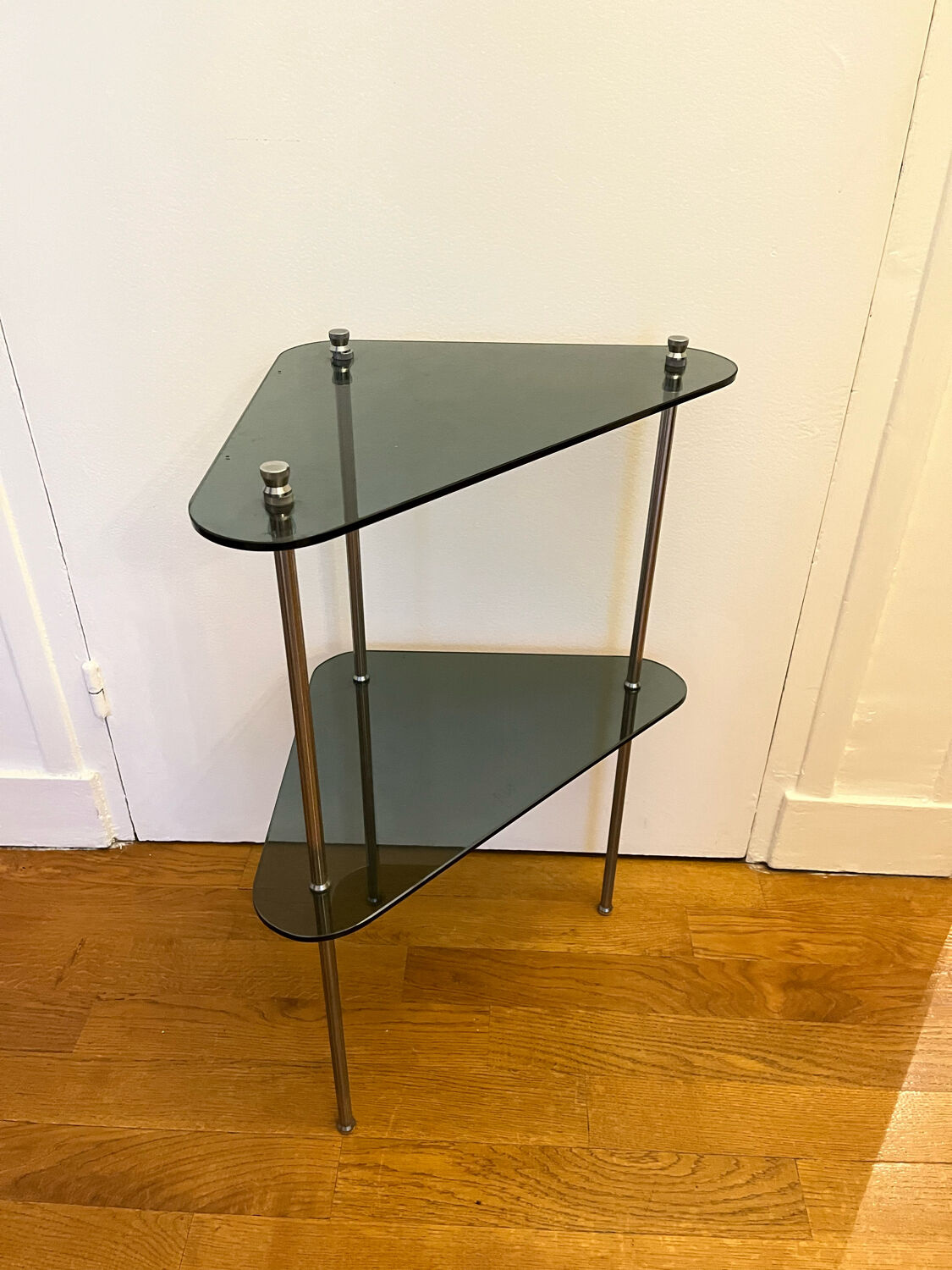 Vintage smoked glass corner shelf