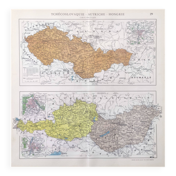 Old map of Austria, Czechoslovakia, Hungary 43x43cm from 1950