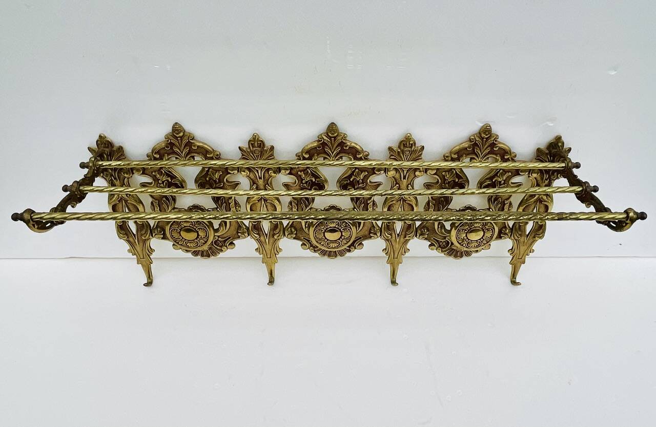 Bronze Coat Rack and Wall Shelf, Vintage, Louis XV Style