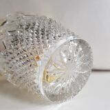 Seau à glace en cristal taillé du milieu du siècle Val Saint Lambert avec détails dorés et cuillère