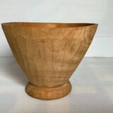 Asymmetrical basket empty pocket carved wood handcrafted