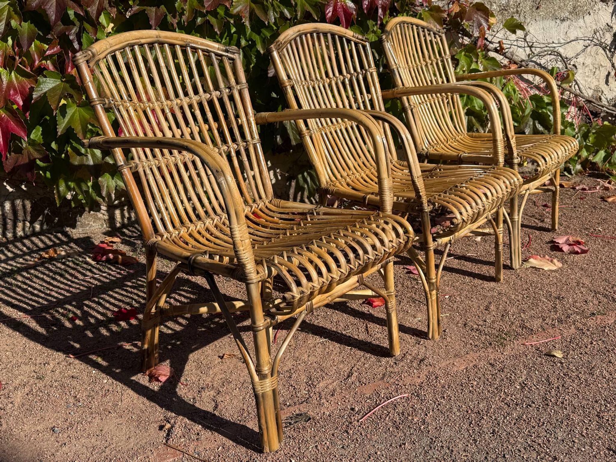 Set of 3 rattan armchairs from the 1970s France