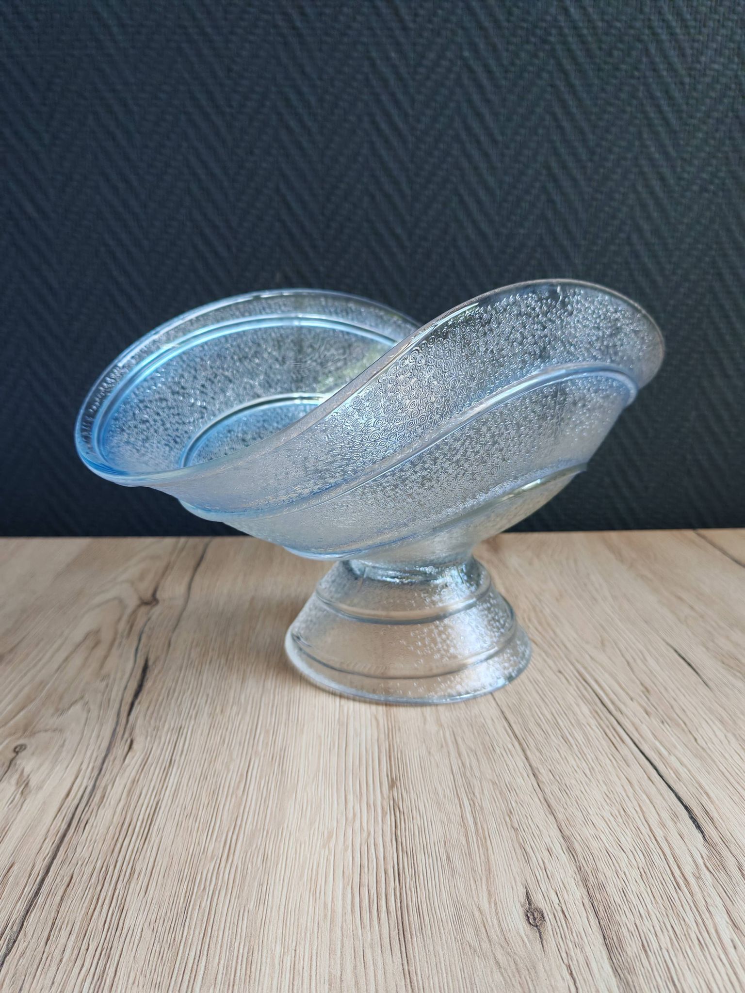 Large pressed moulded glass Art Deco blue frosted cup
