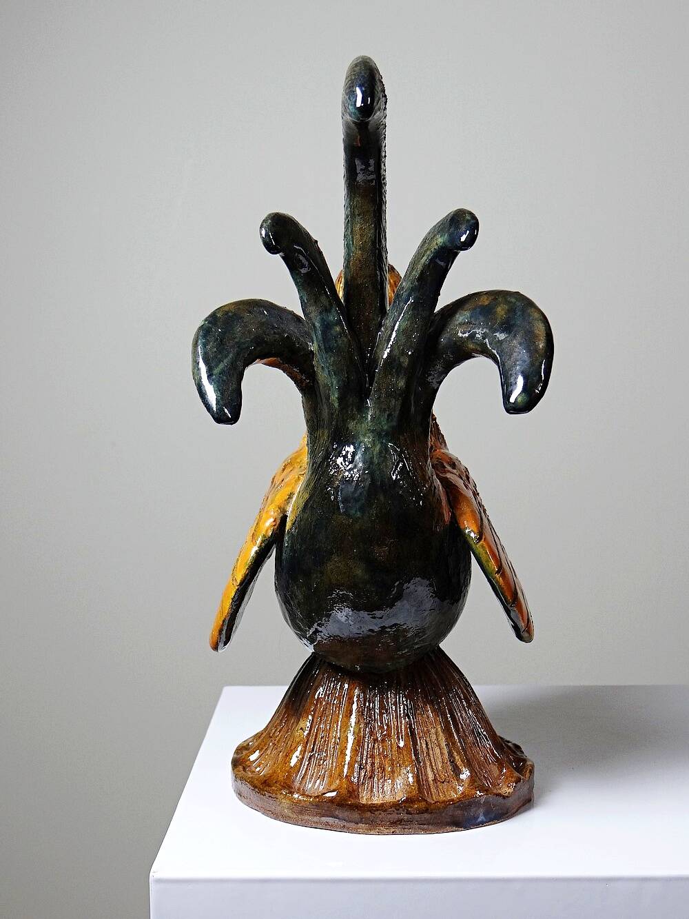 Small decorative rooster in handcrafted enameled ceramic folk art