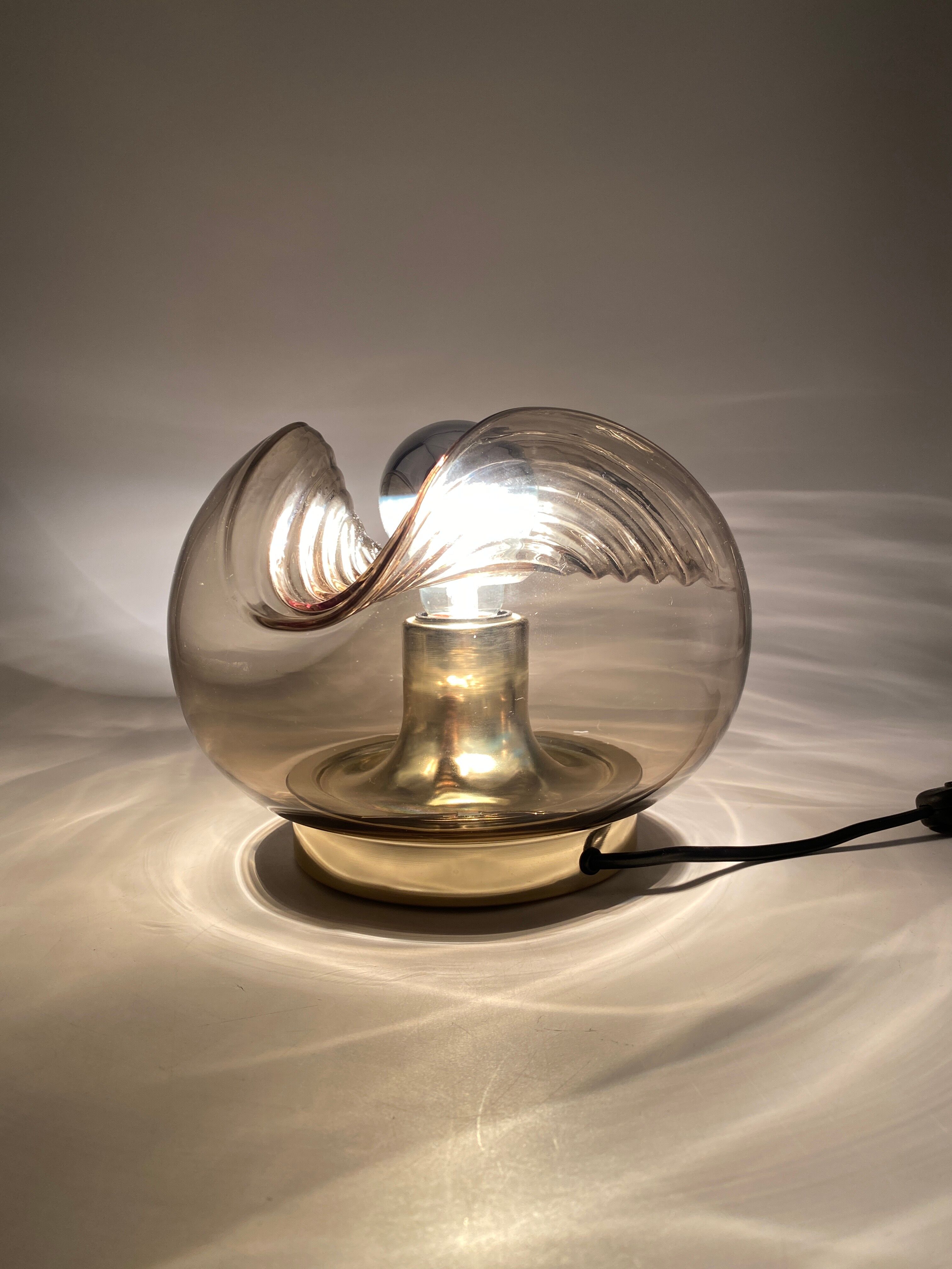 Smoked Glass & Gold Chromed table lamp futura by Peill and Putzler 1970