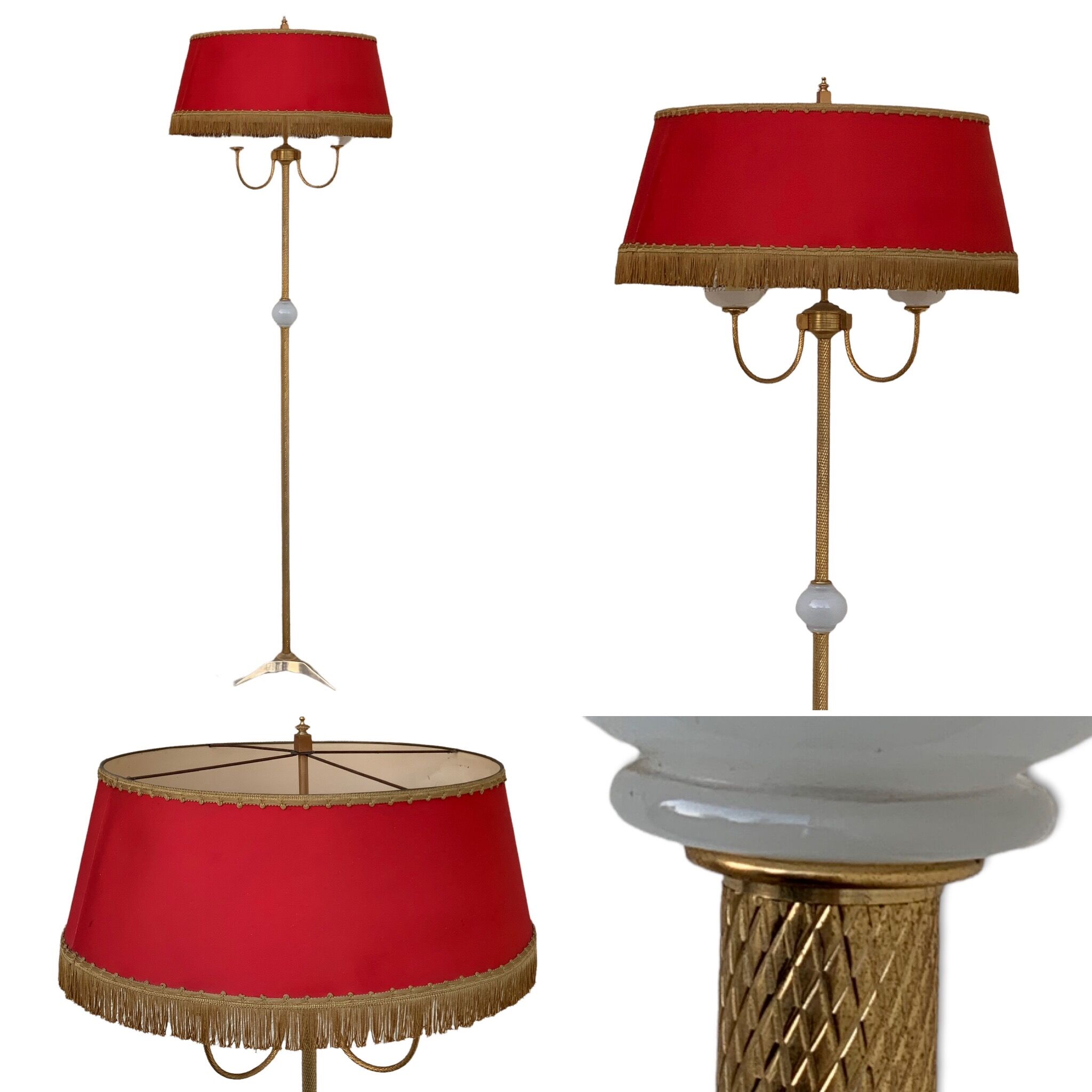 Vintage brass floor lamp in scale and opaline 1950