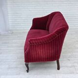 1950s, Danish 2-seater sofa, red furniture velour, ash wood legs.