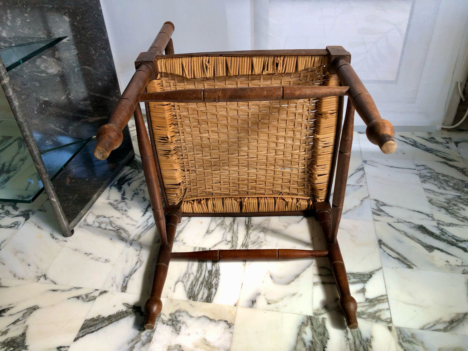 Art Deco corner chair in wood and rattan, 1930