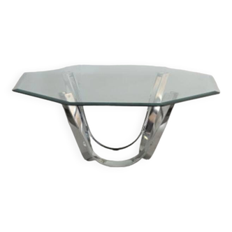 Glass and chrome coffee table by Roger Spunger for Dunbar, 1960s, USA