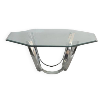 Glass and chrome coffee table by roger spunger for dunbar 1960 us