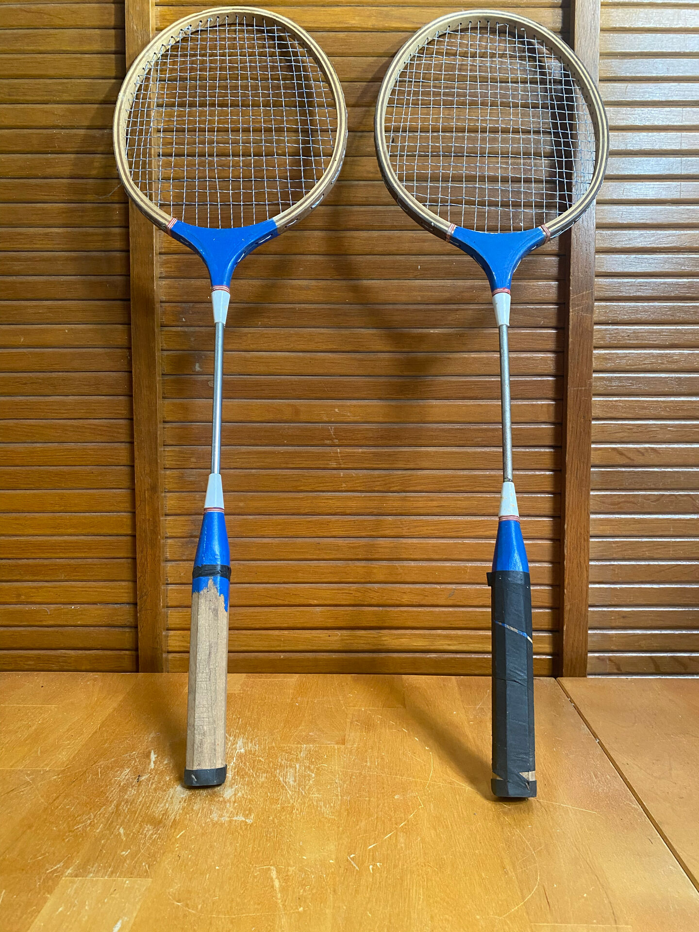 Paire Raquette Ancienne Badminton Bois Vintage