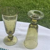6 champagne flutes, cocktail glass, La Rochere glassware, hand-blown green glass
