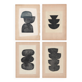Collection de 4 peintures sur papier ancien - tableaux abstraits signés Eawy