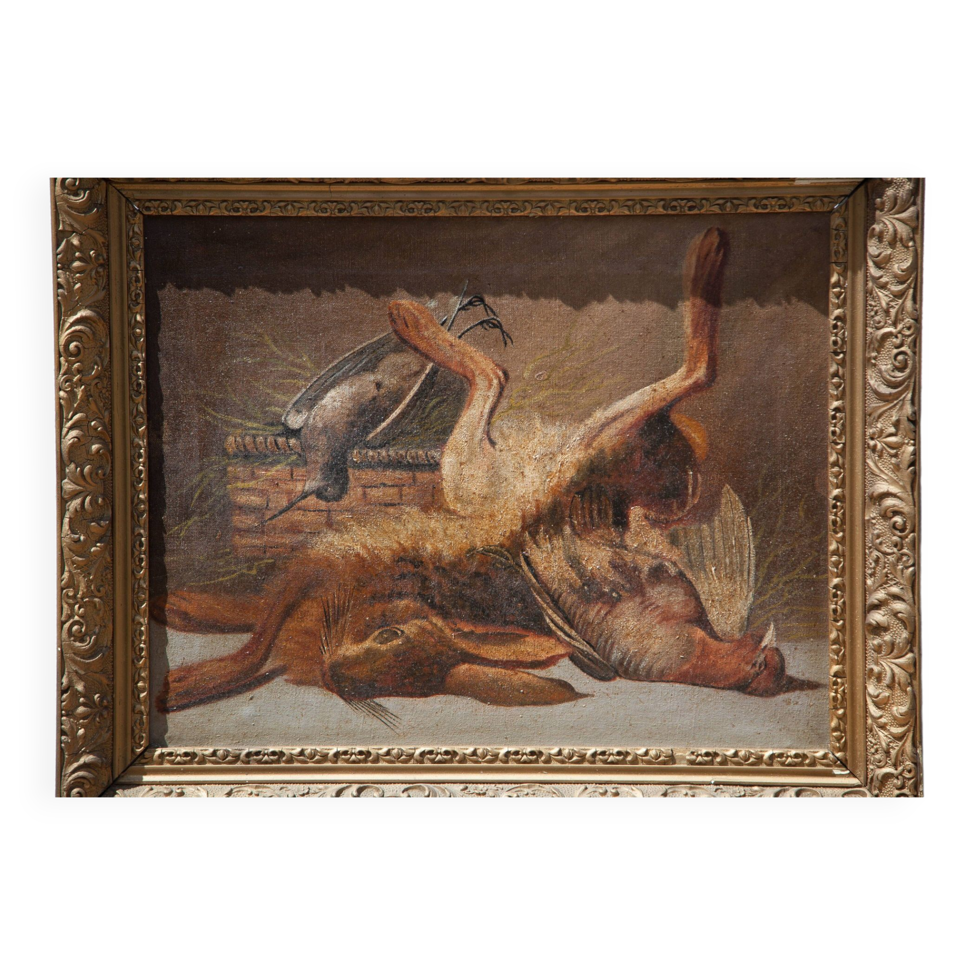 Still life game painting, framed painting, old painting