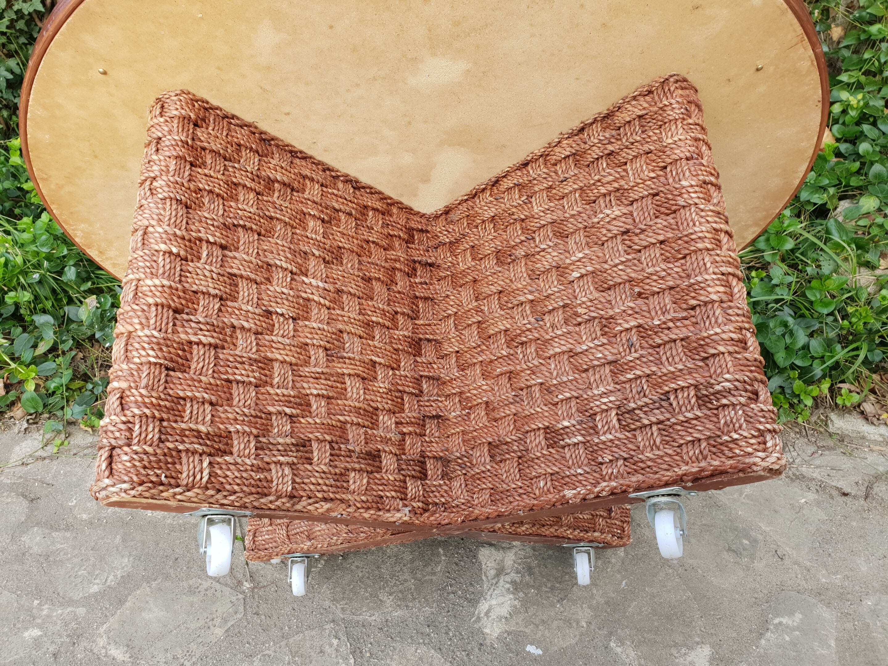 Vintage rope coffee table and stools