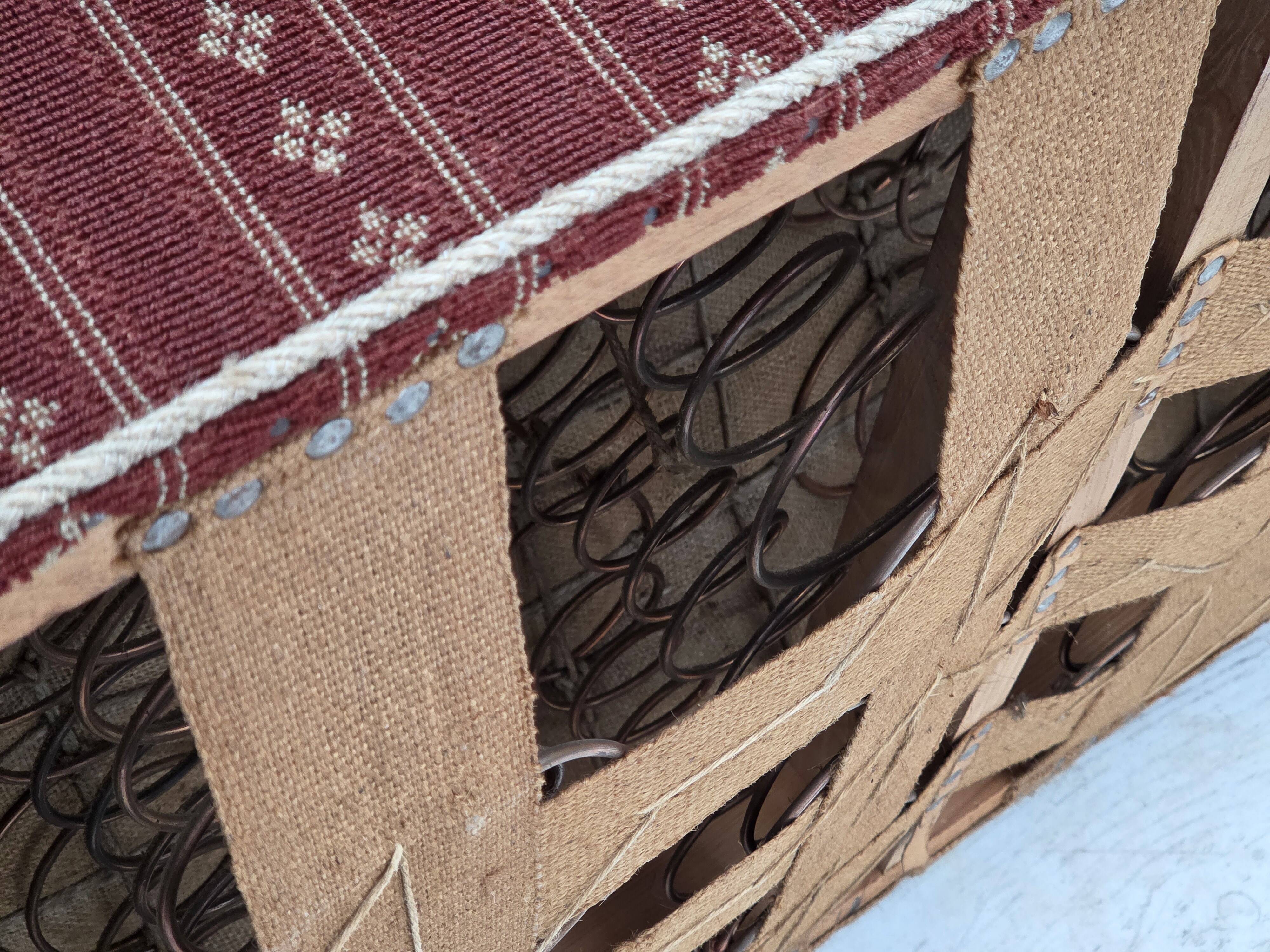 1960s, Danish 3-seater sofa, red furniture wool, beech wood.