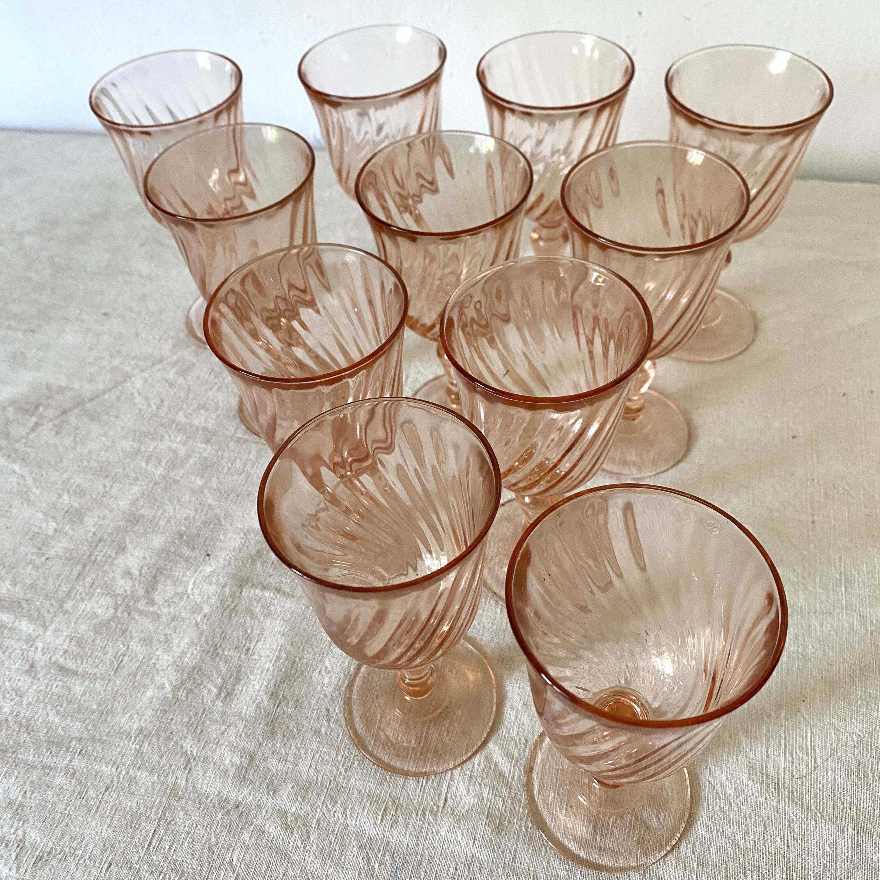Vintage rose stemmed glasses -Rosaline Arcoroc