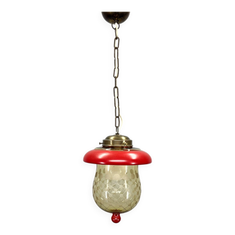 1950's Cut Glass & Brass Mushroom Pendant Light, Germany