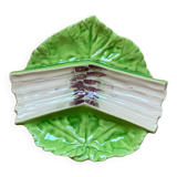 Green slipware asparagus dish