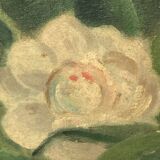 Painting representing white flowers on a background of greenery