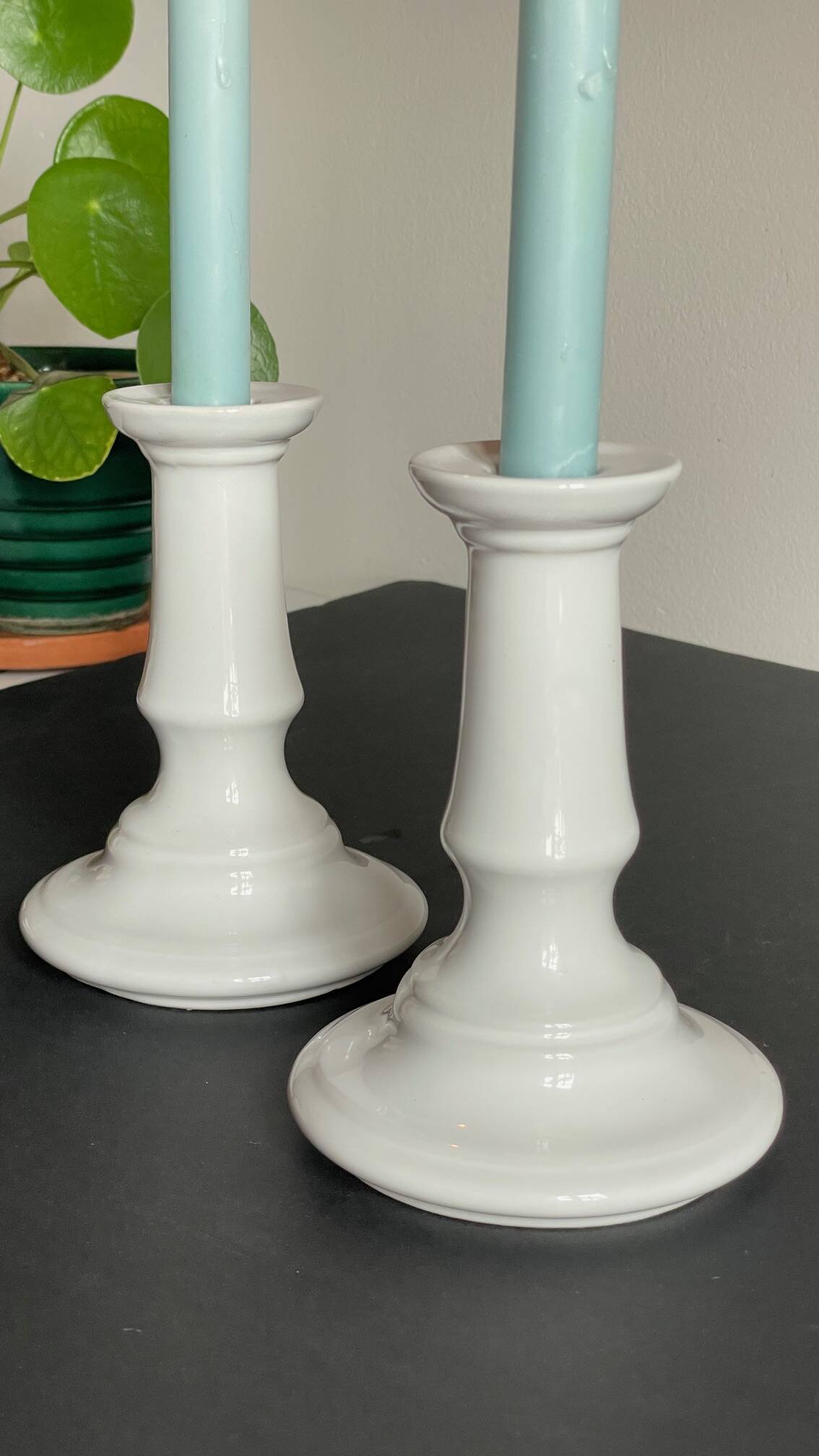 Antique White Ceramic Candlesticks