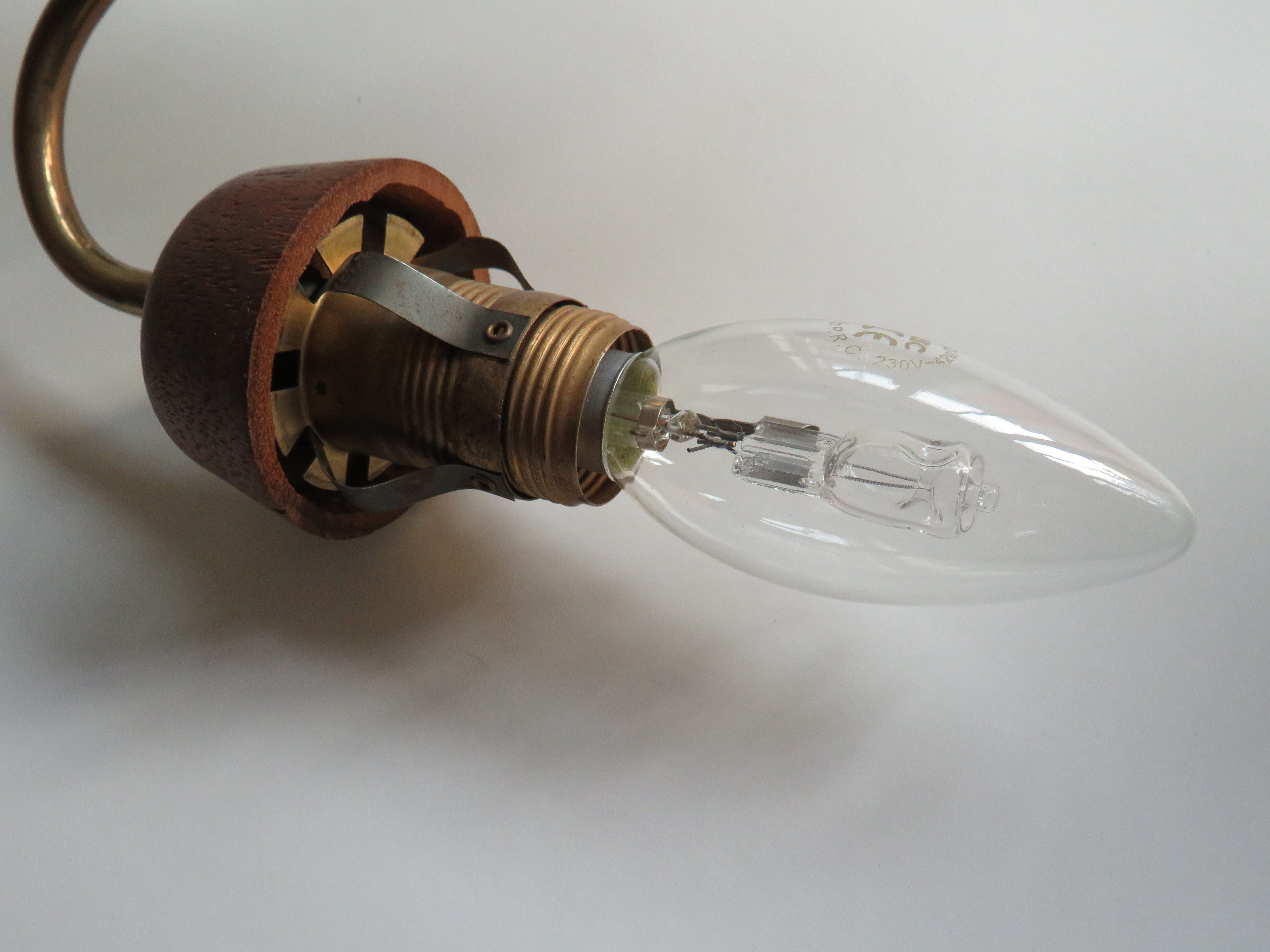 Scandinavian 3-arm chandelier, teak, brass and 1960 glass