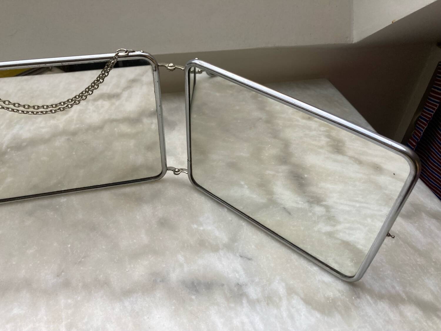 Vintage horizontal triptych barber mirror