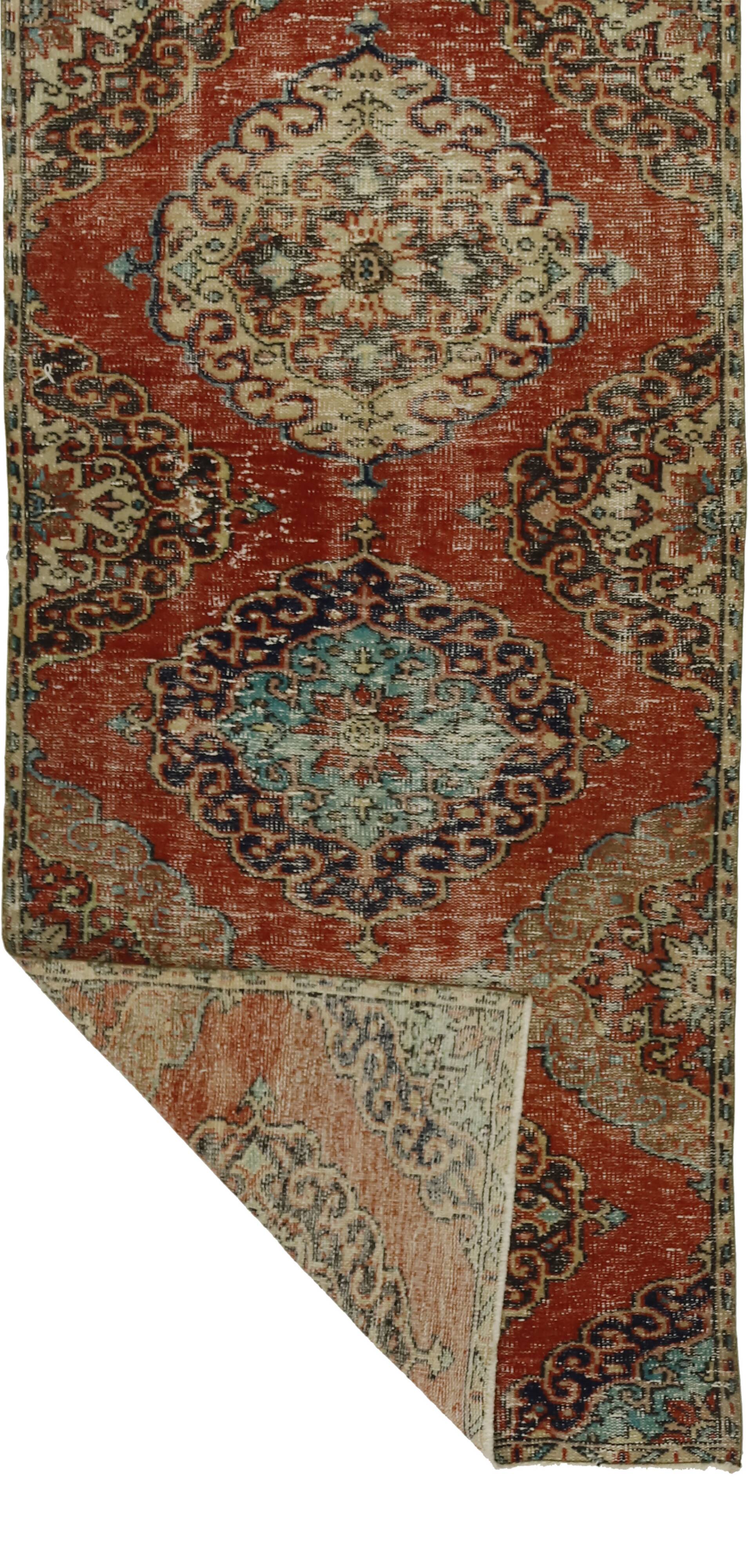 One-of-a-kind turkish handwoven vintage rug - rustic vintage charm 315x 96