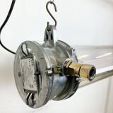 Industrial french polished aluminium hanging tube light, 1970s