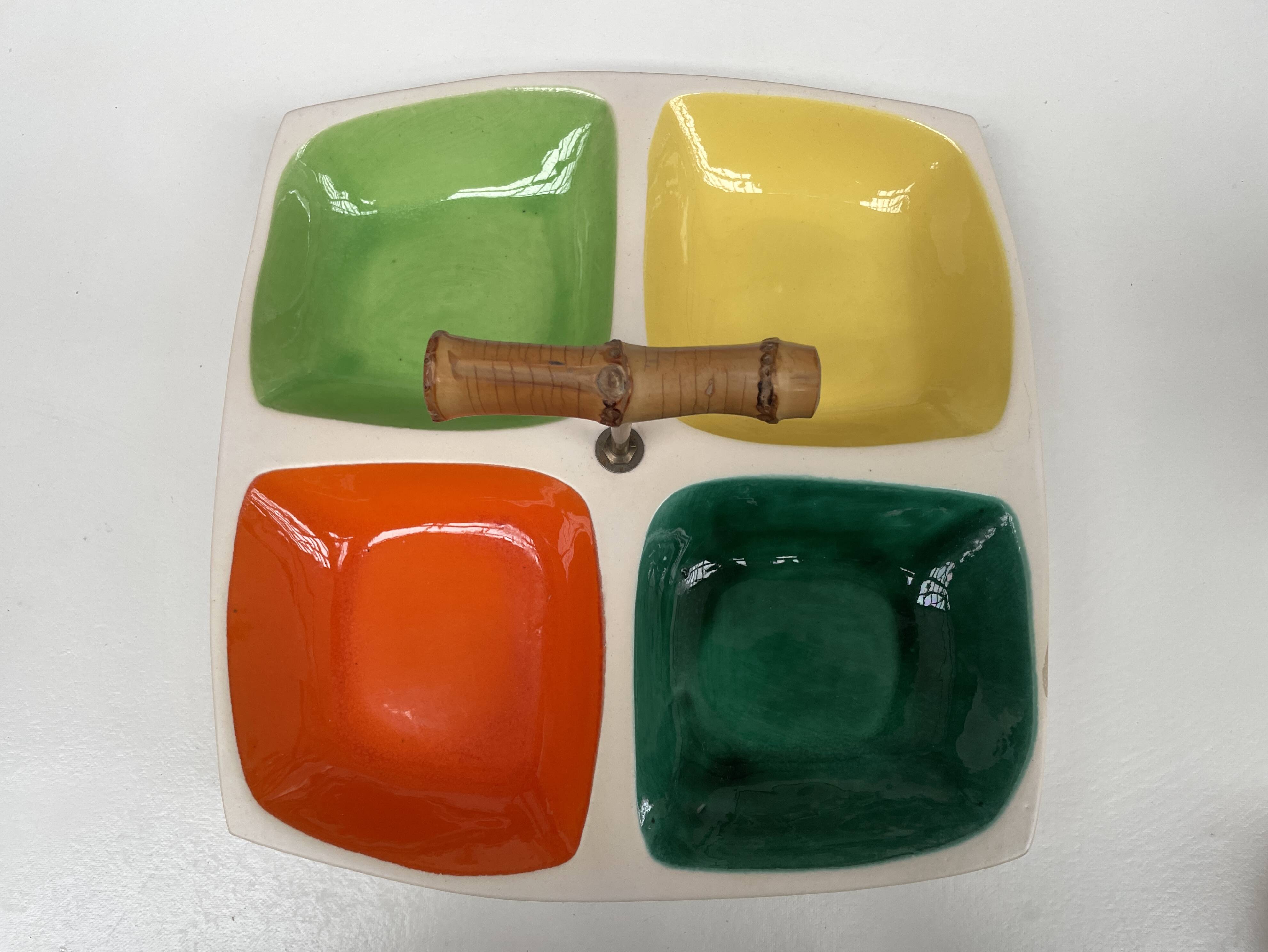Vintage multicoloured glazed ceramic appetizer platter