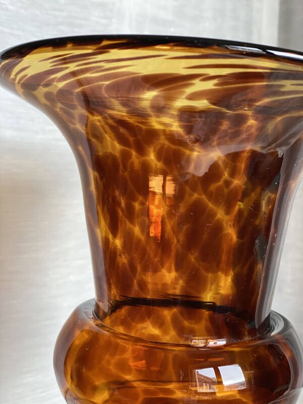 Vase verre soufflé ''écaille de tortue'' vintage 1960