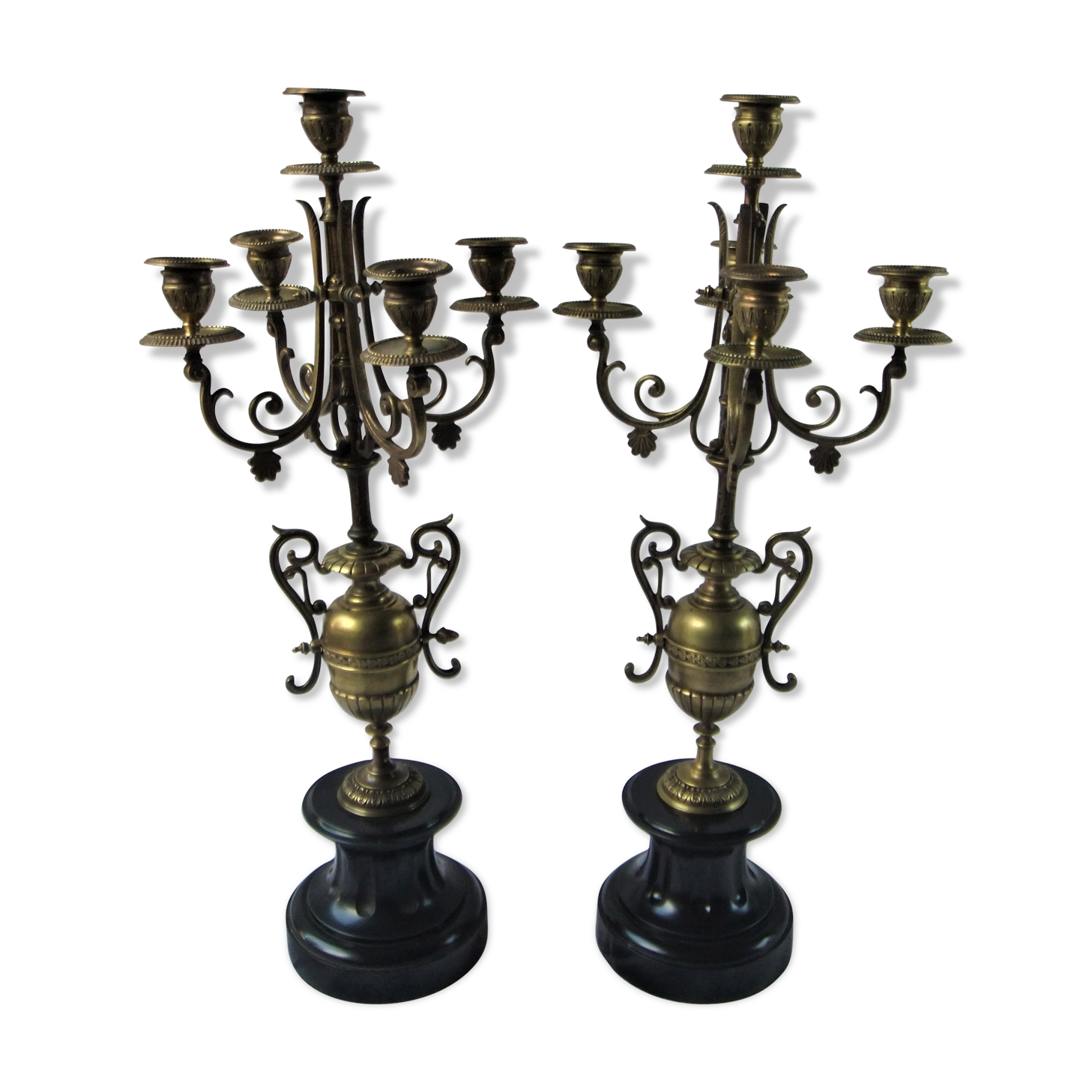 Pair of bronze Napoleon III marble candelabra with mantelpiece decoration