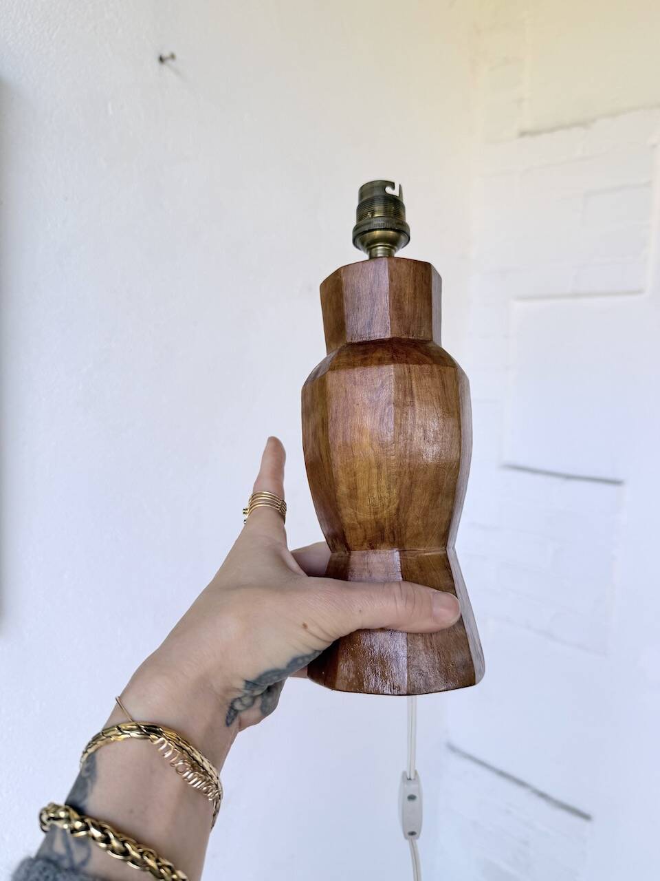 Brutalist walnut table lamp 1950