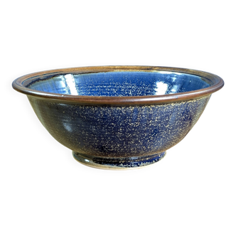 Large blue-brown glazed stoneware bowl signed, diameter 25cm