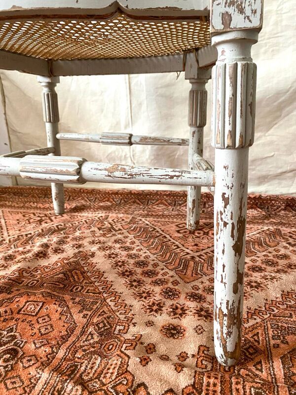 Fauteuil coin de cheminée XIXe , bois et cannage