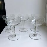 Set of 5 champagne glasses in crystal engraved 50s