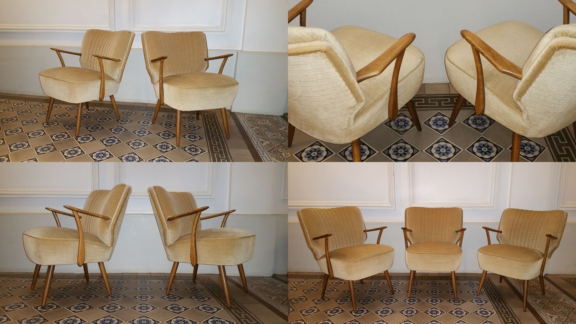 Set of 3 chairs 50s 60s cocktails champagne beige