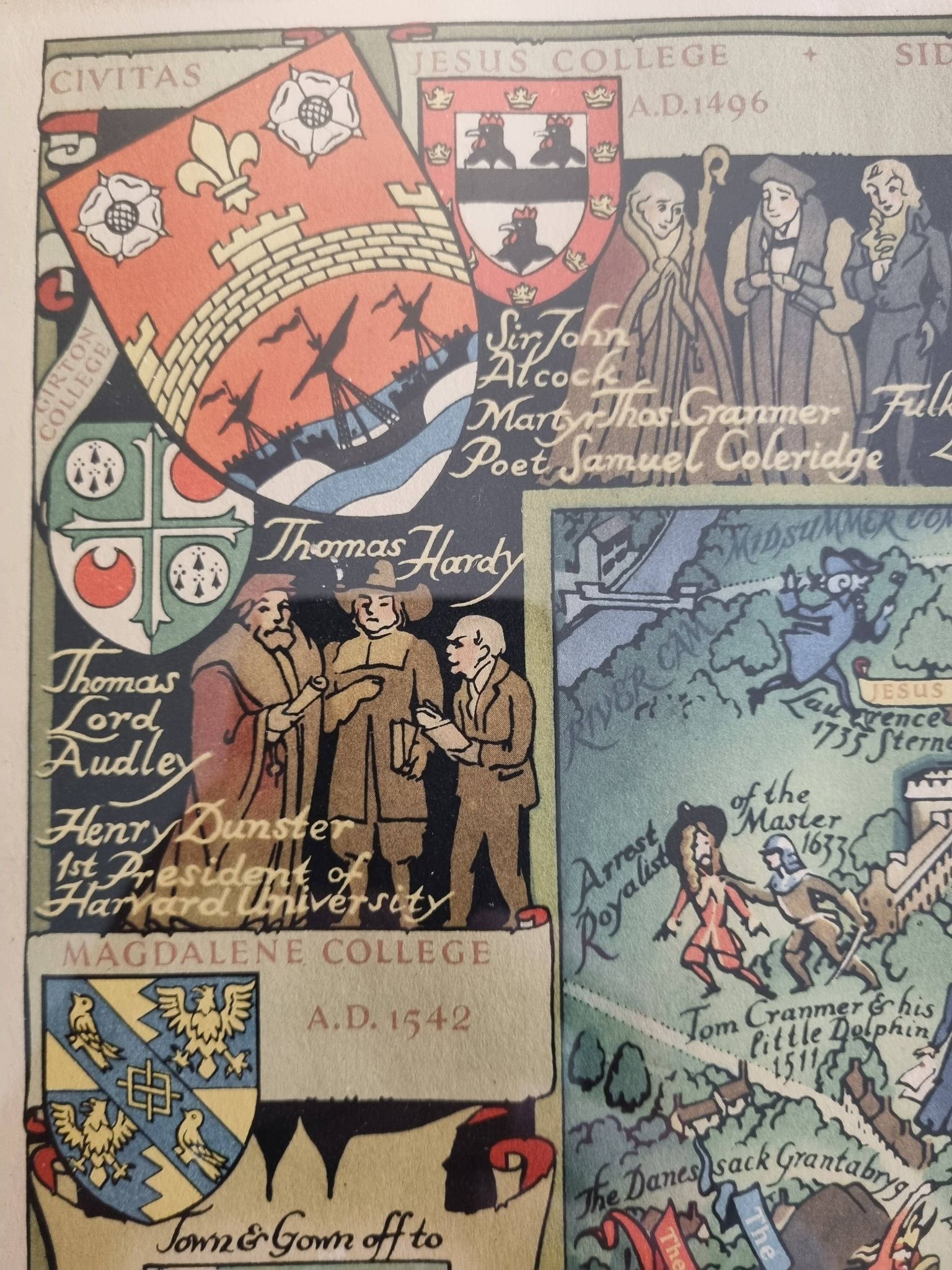Historical Panorama of the University of Cambridge, Printed in Great Britain, 76 x 61 cm