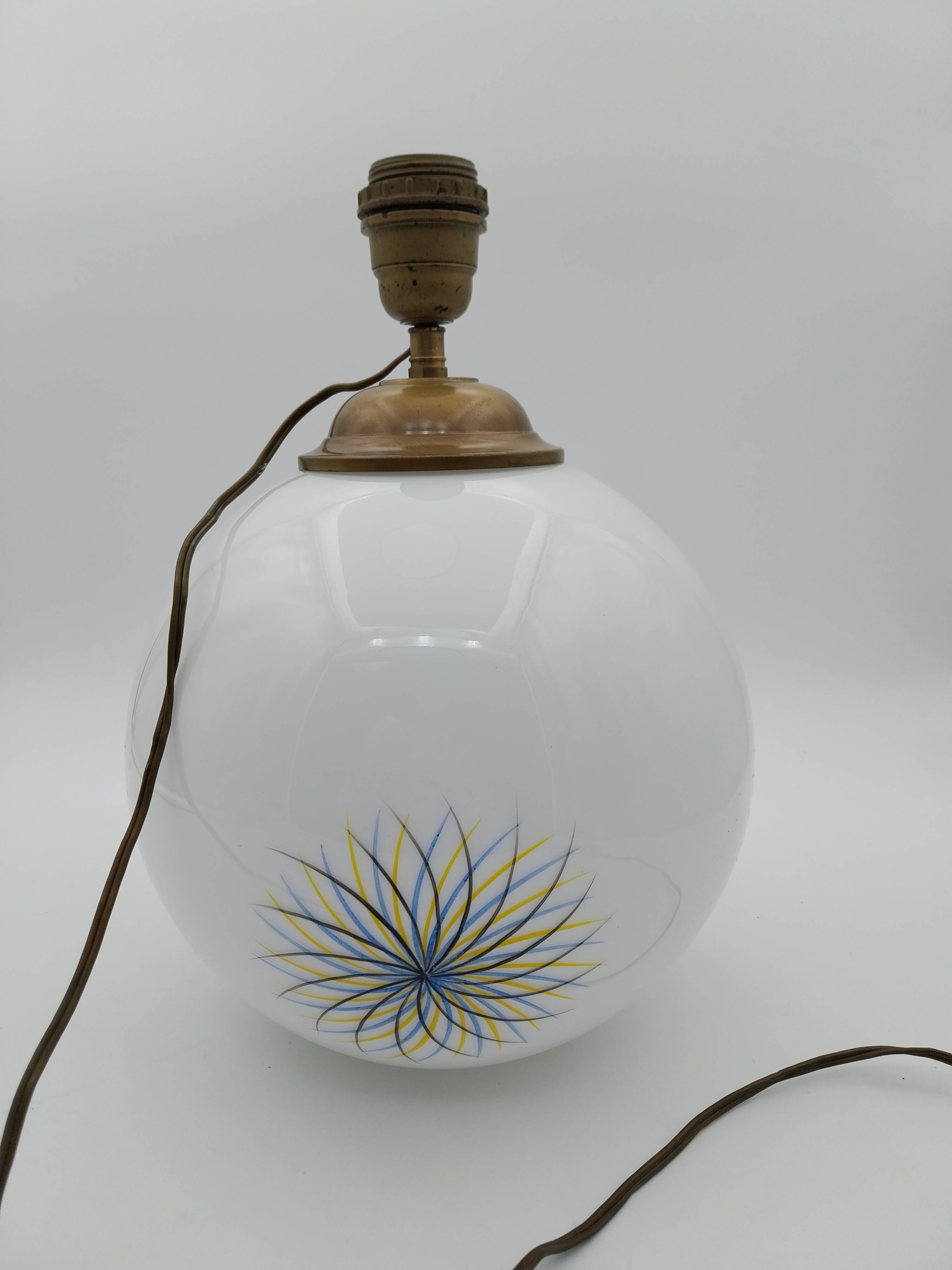 Hand-painted opaline ball lamp signed 1970s